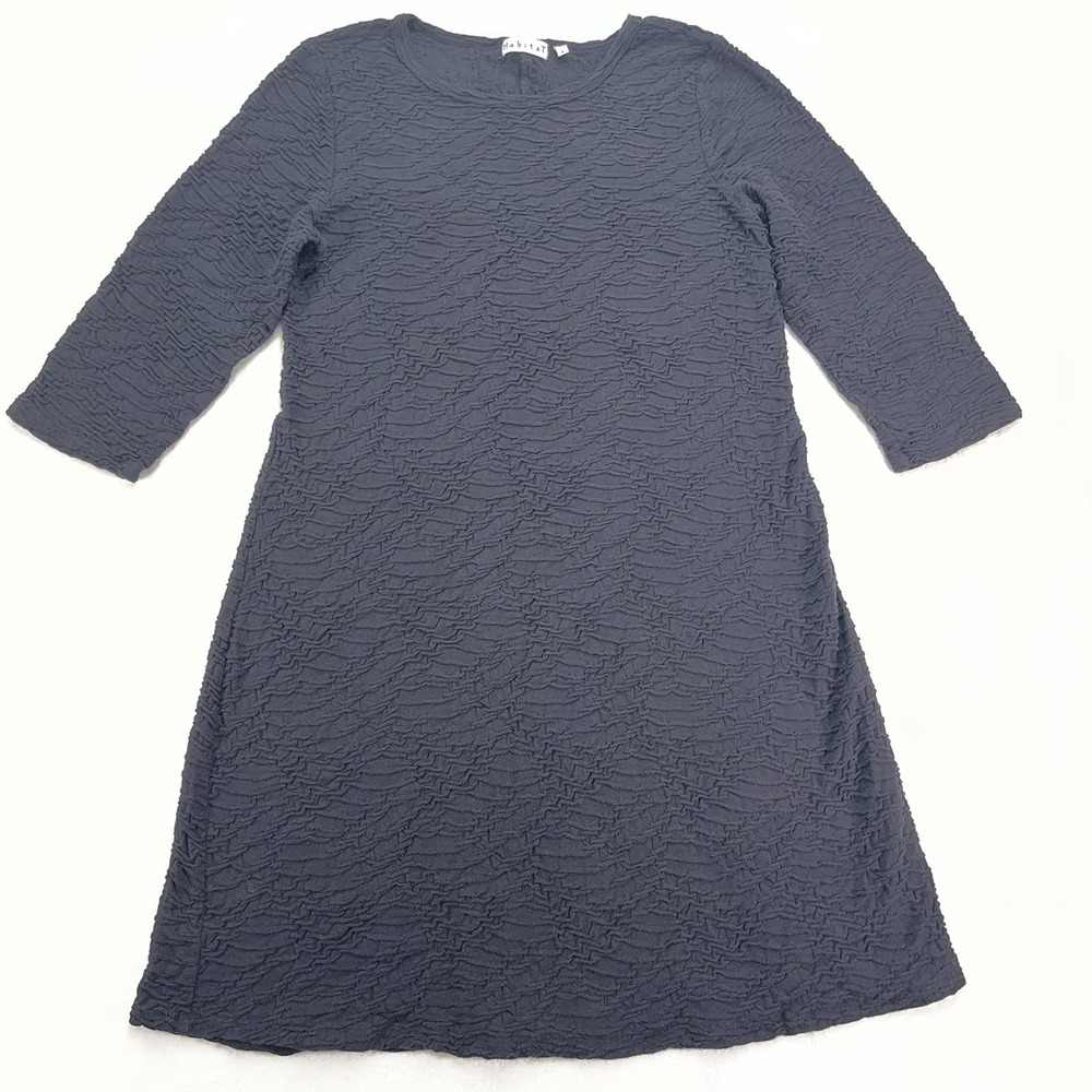 Habitat Textured 3/4 Sleeve Dress Womens Large Black Minimal Lagenlook Basics